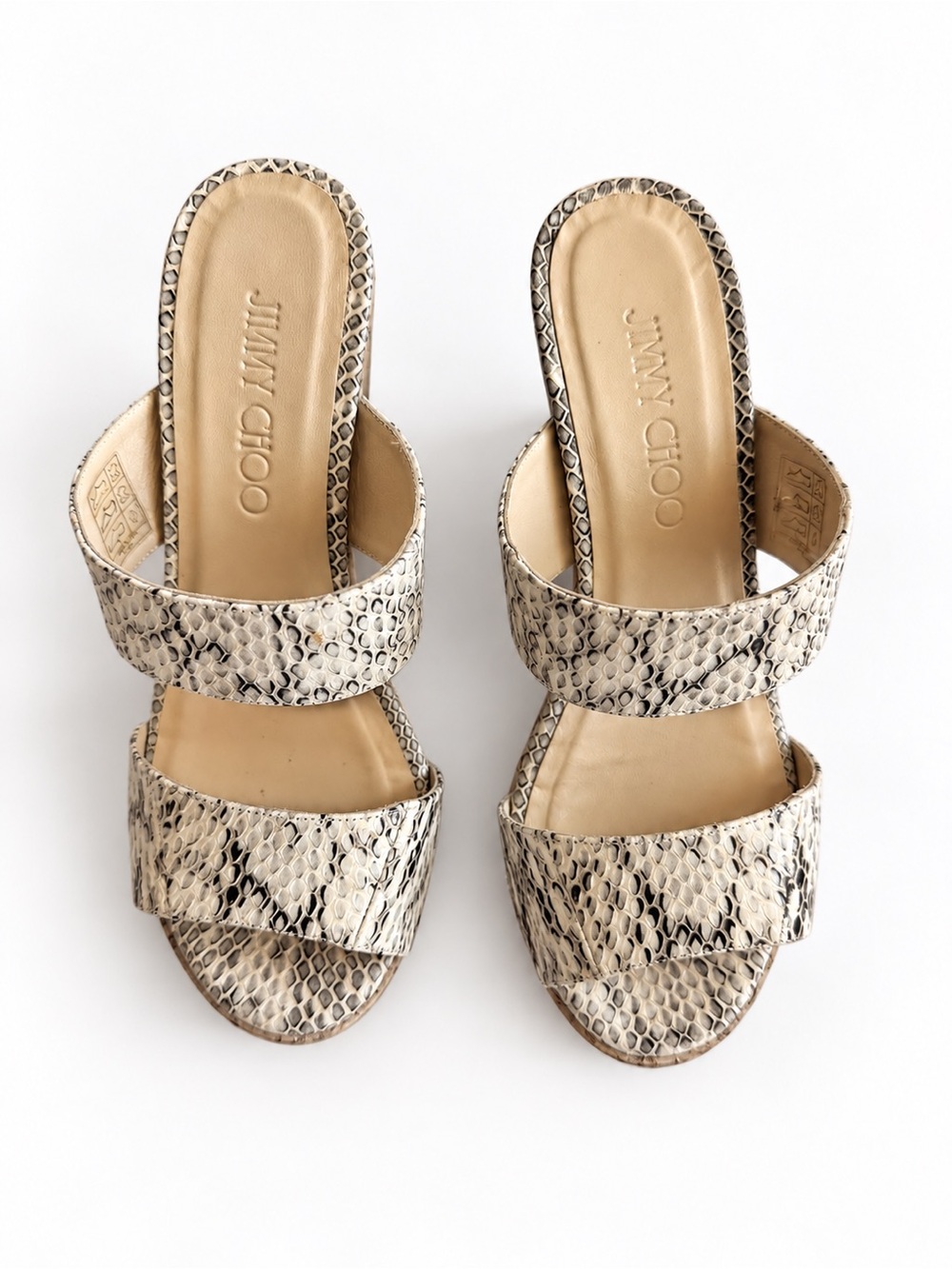 Jimmy Choo Snakeskin Cork Wedge Sandals 36.5 / US 6.5 – Made in Spain